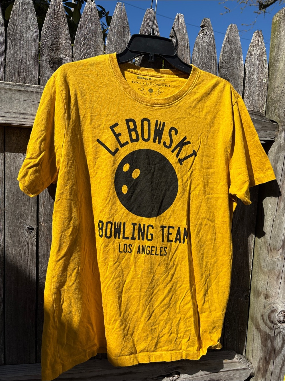 Ripple Junction large Big Lebowski gold cotton bowling tee!!